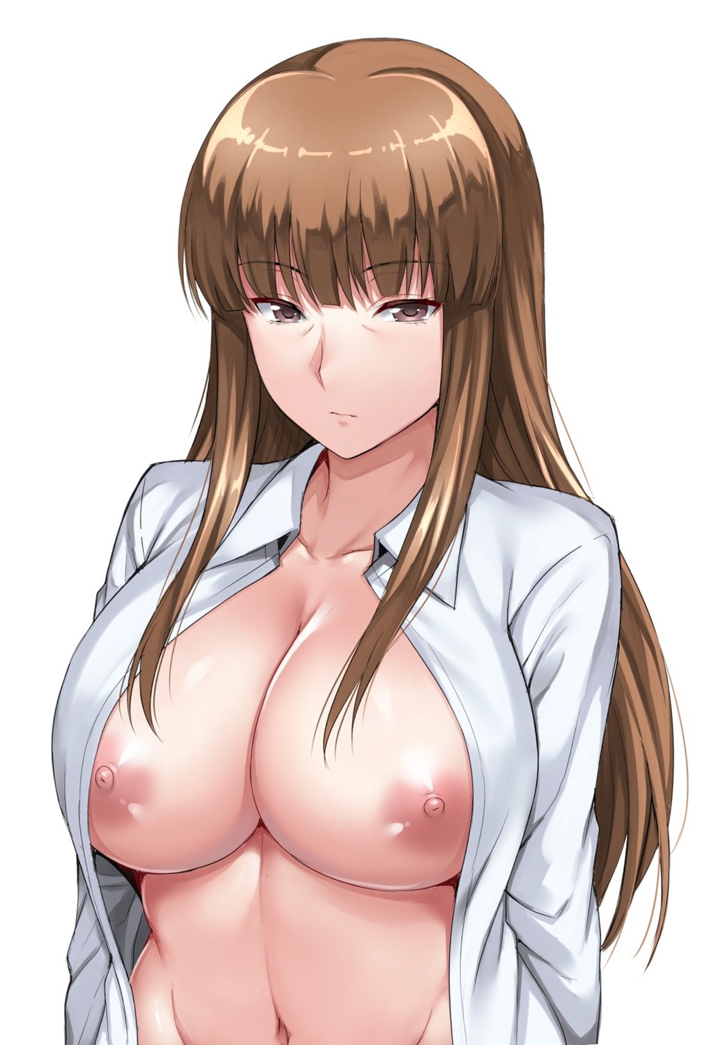 ameno_shigure breasts dress_shirt girls_und_panzer nipples nishizumi_shiho open_shirt