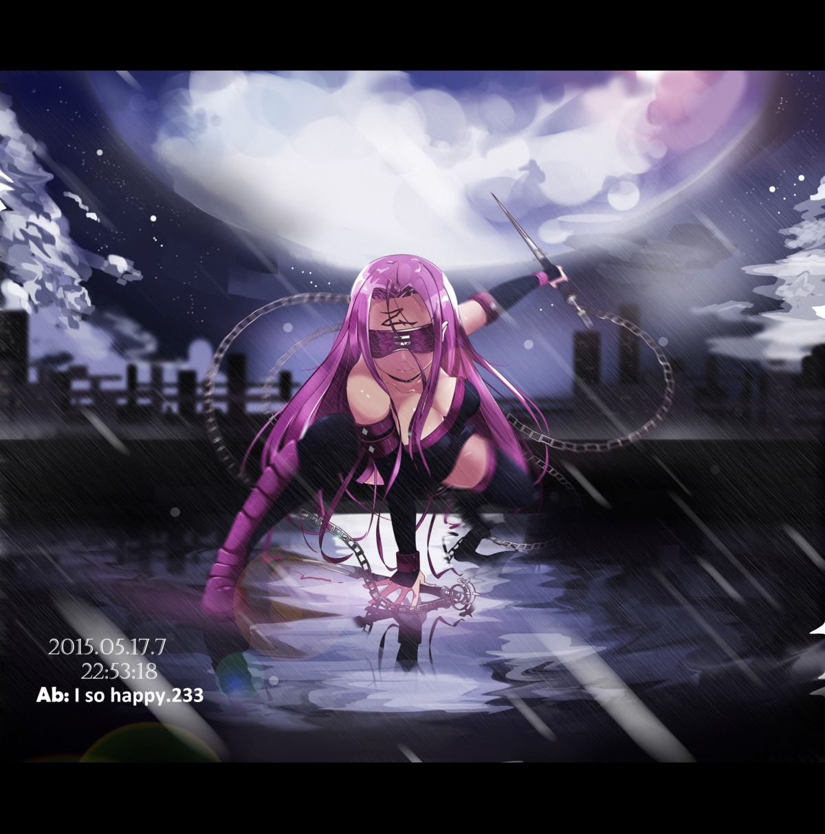 cleavage dress fate/stay_night no_bra rider tattoo thighhighs weapon wet