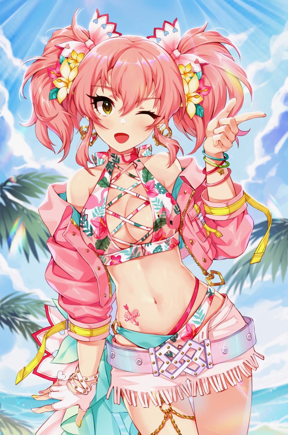 bikini jougasaki_mika open_shirt pinkiepies2 swimsuits tattoo the_idolm@ster the_idolm@ster_cinderella_girls