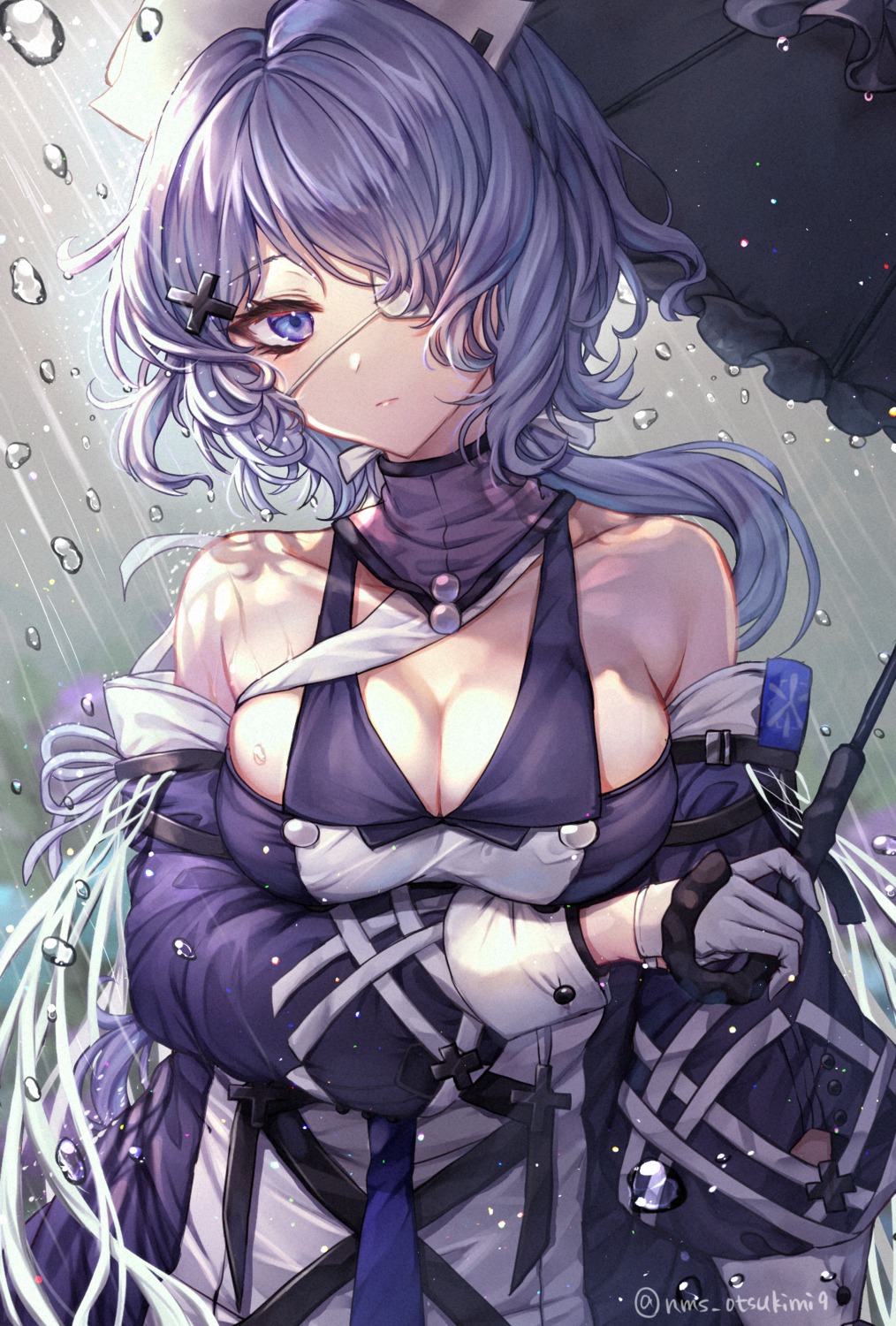 arknights cleavage eyepatch no_bra tamaso umbrella whisperain_(arknights)