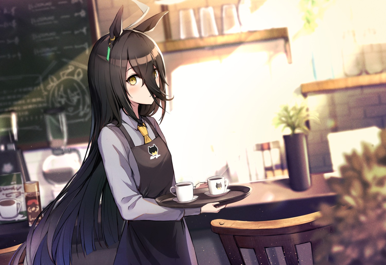 animal_ears kagerou_(gigayasoma) manhattan_cafe_(umamusume) uma_musume_pretty_derby waitress