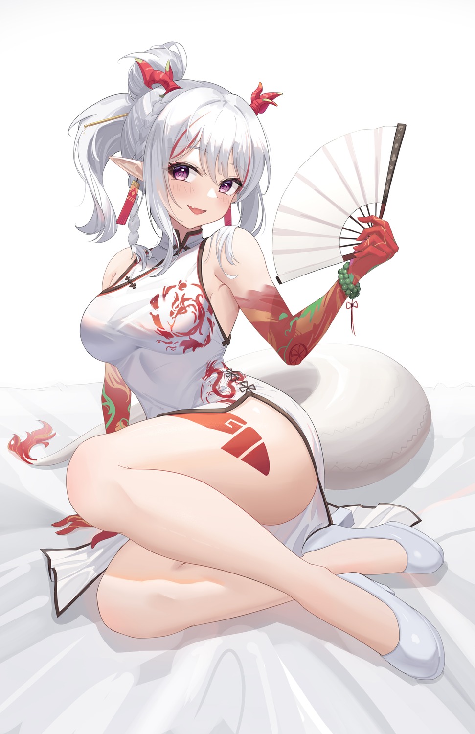 arknights chinadress heels horns nian_(arknights) pointy_ears styx tail tattoo