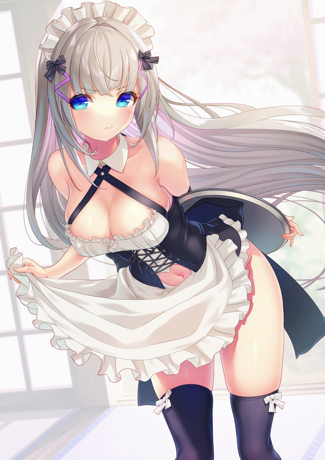 erect_nipples maid no_bra thighhighs waitress yoko-ya_manjirou