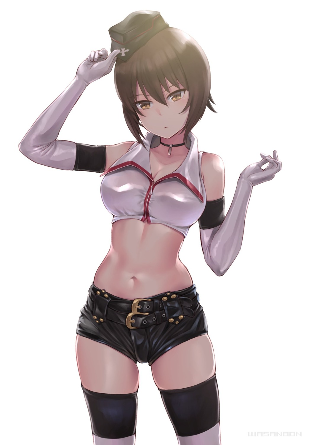 cleavage girls_und_panzer nishizumi_maho open_shirt thighhighs wa_(genryusui)