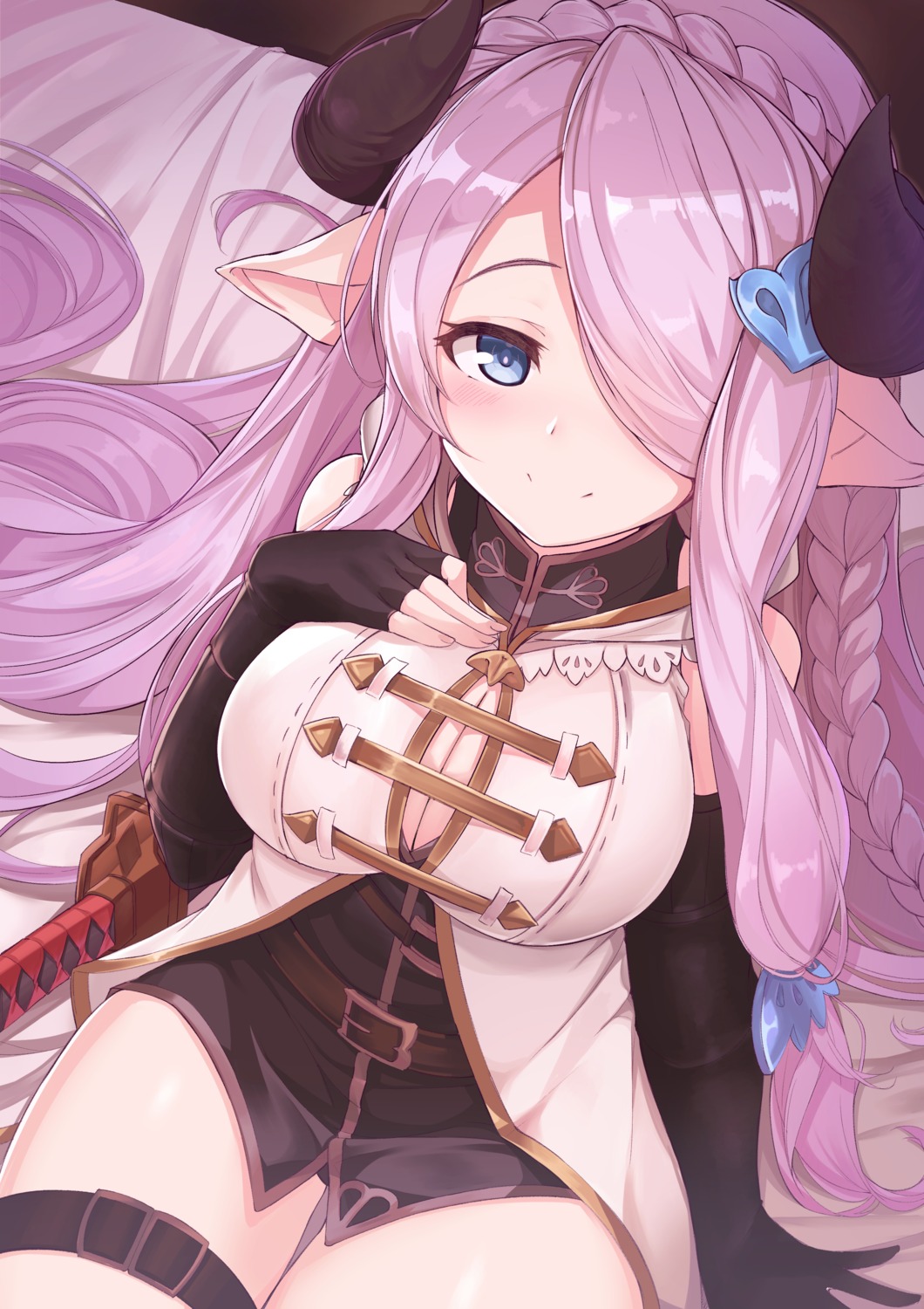 cleavage garter granblue_fantasy horns j_young narumeia_(granblue_fantasy) pantsu pointy_ears