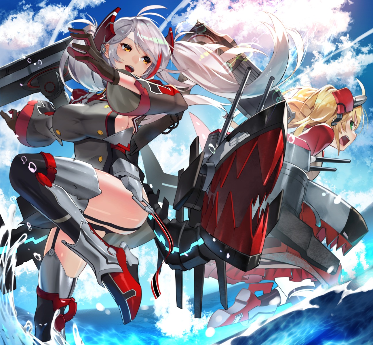 admiral_hipper_(azur_lane) azur_lane heels pantsu prinz_eugen_(azur_lane) scottie stockings thighhighs uniform