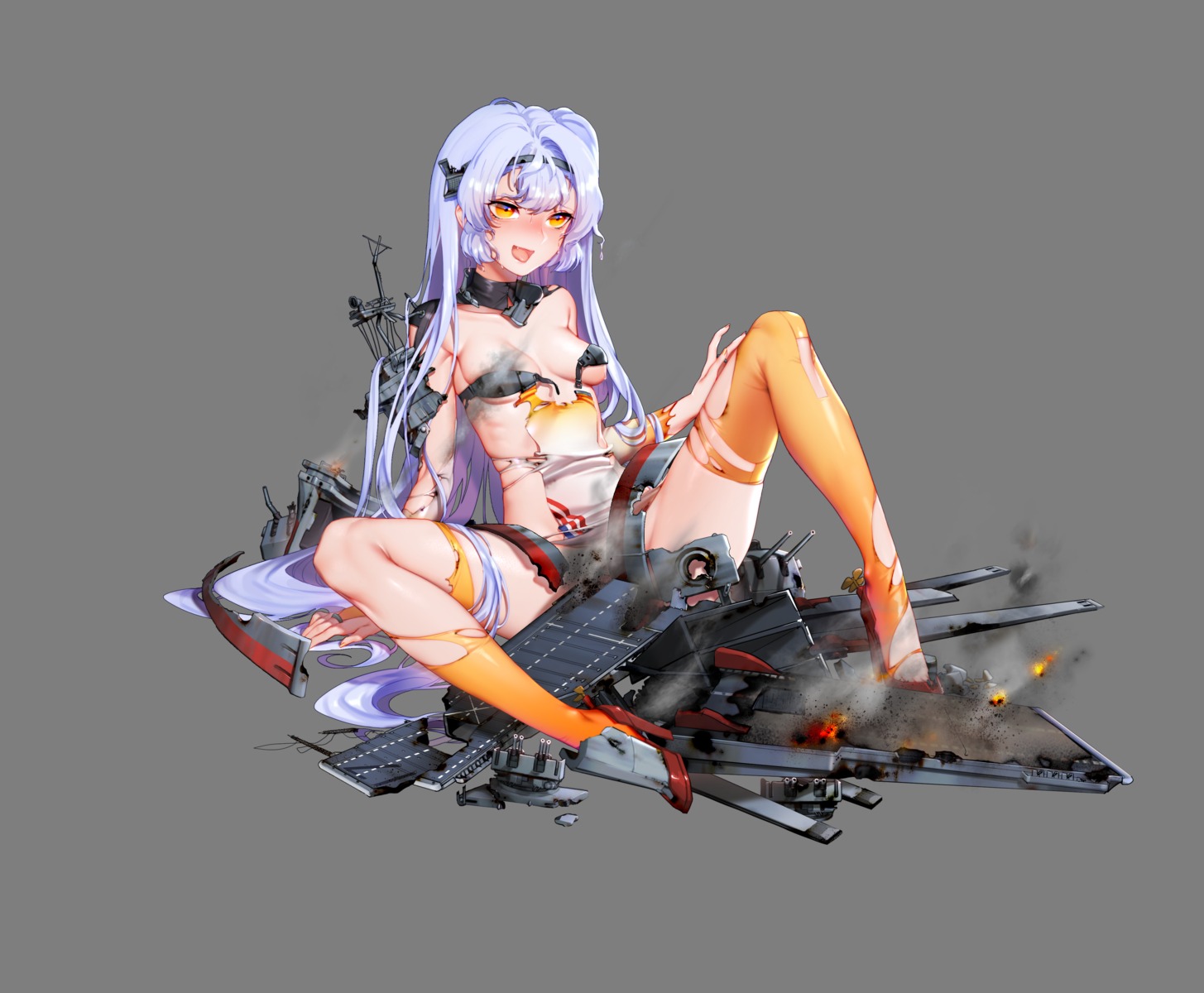 battleship_girl bikini_armor heels quuni thighhighs torn_clothes transparent_png uss_bunker_hill_(cv-17)