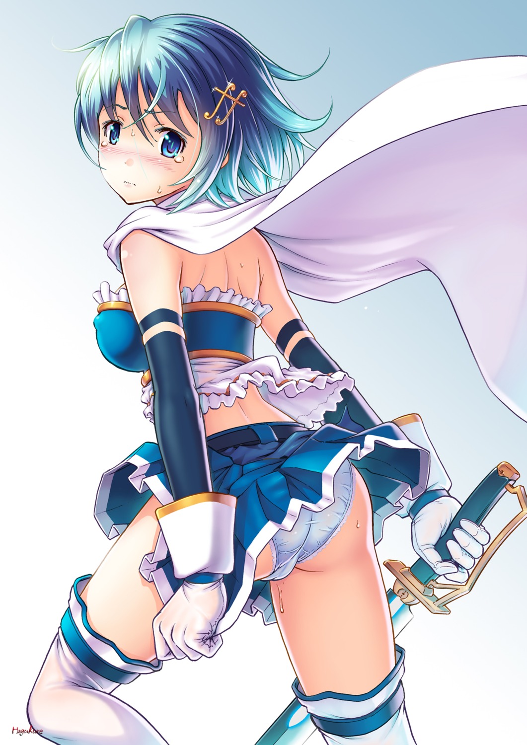 ass cameltoe erect_nipples miki_sayaka number10_(hagakure) pantsu puella_magi_madoka_magica pussy_juice sword thighhighs