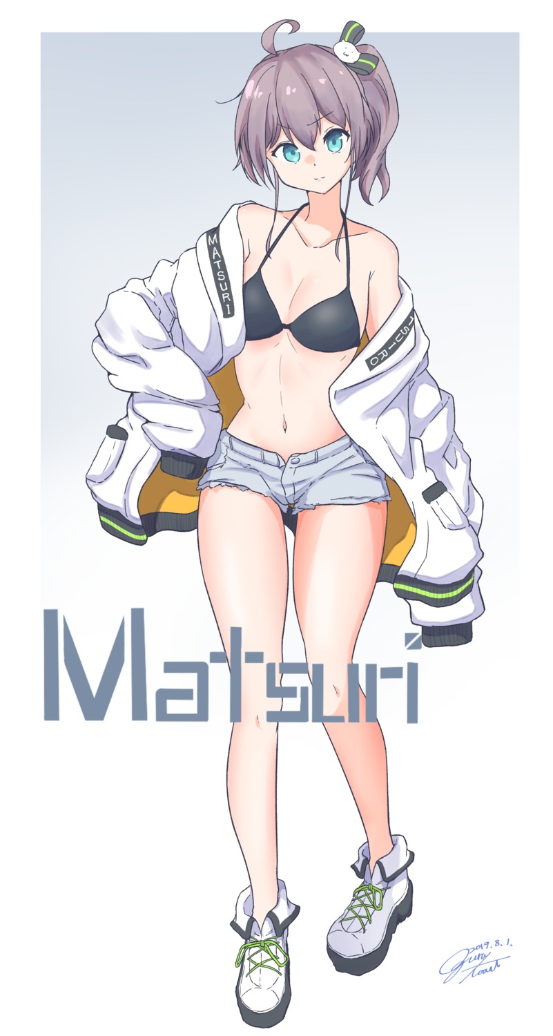 bikini_top hololive natsuiro_matsuri ogura_toast open_shirt swimsuits