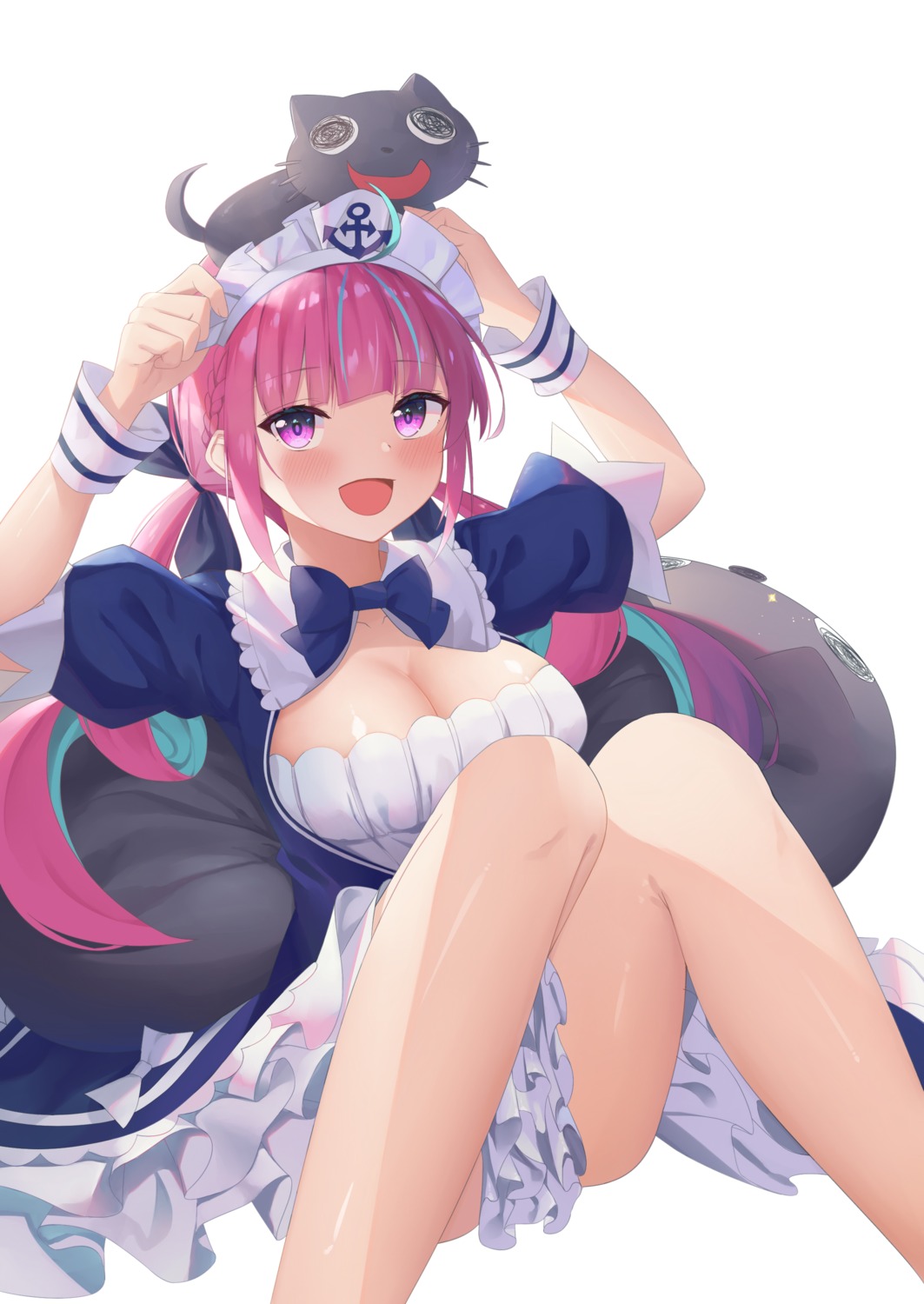 cleavage hololive maid milk_box_(leoleo963852741) minato_aqua neko skirt_lift