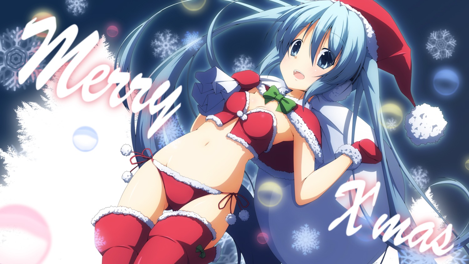 christmas cleavage hatsune_miku pantsu string_panties thighhighs vocaloid wallpaper yukizuki_kei_(yossa)