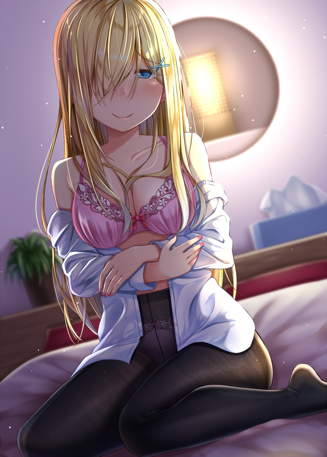 bra cleavage gurande open_shirt pantsu pantyhose