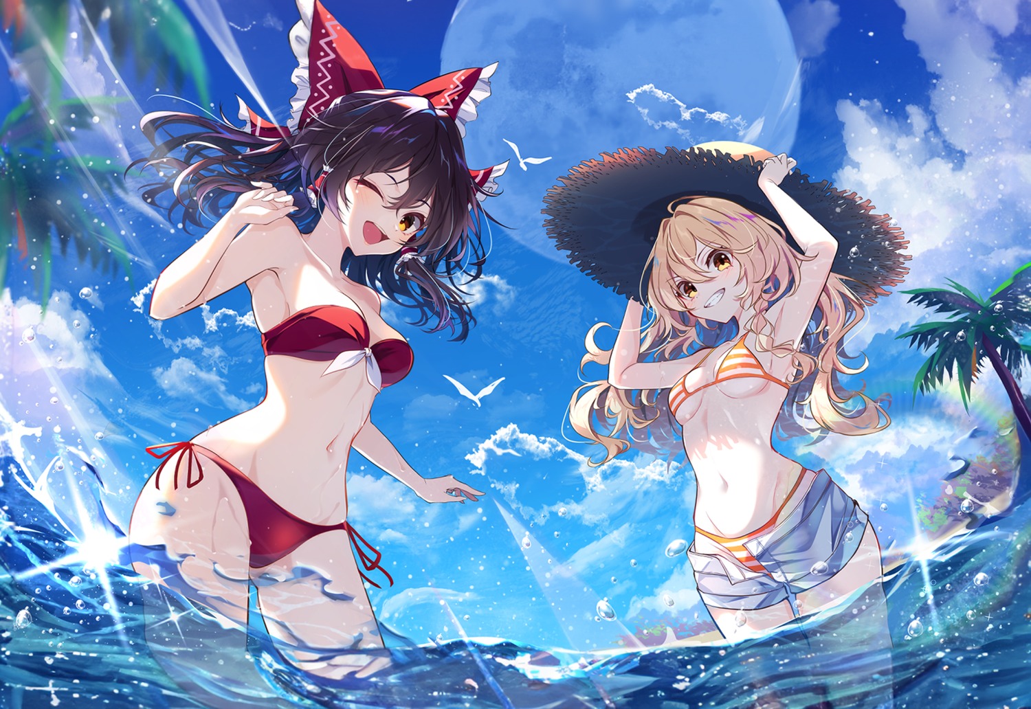 bikini hakurei_reimu kirisame_marisa swimsuits touhou wet yamanakaume