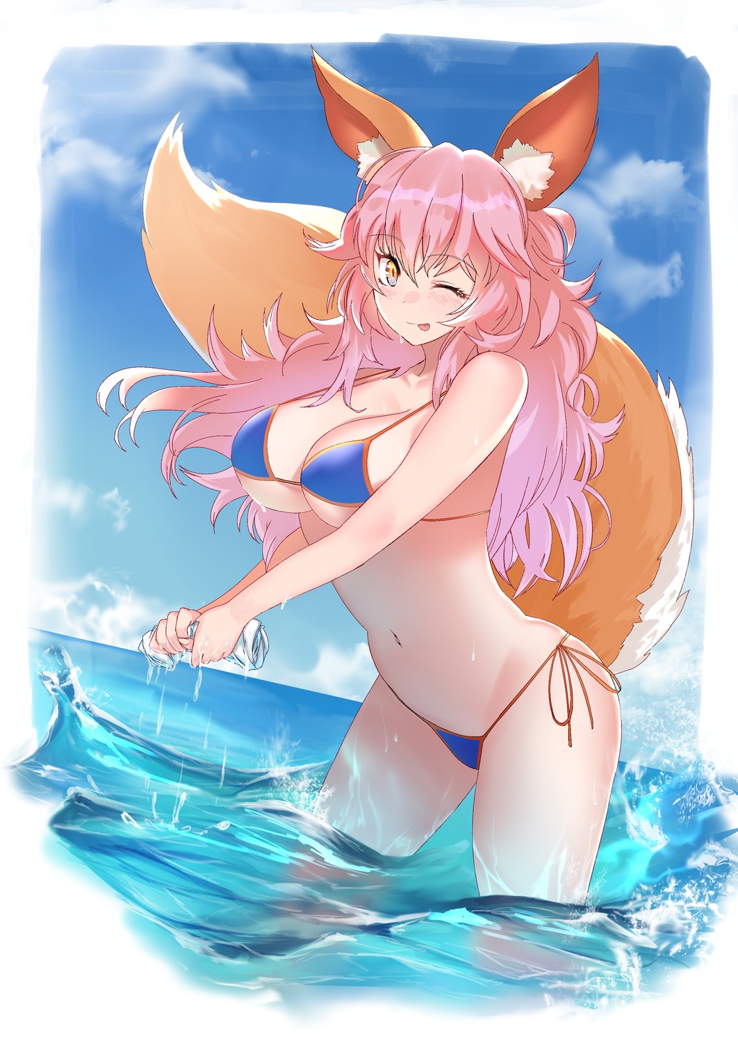 animal_ears bikini fate/grand_order kitsune saru_(pixiv13751598) swimsuits tail tamamo_no_mae wet