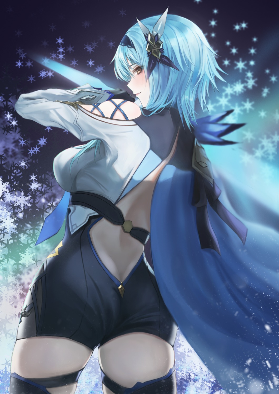 ass eula genshin_impact no_bra sword thighhighs turbulence