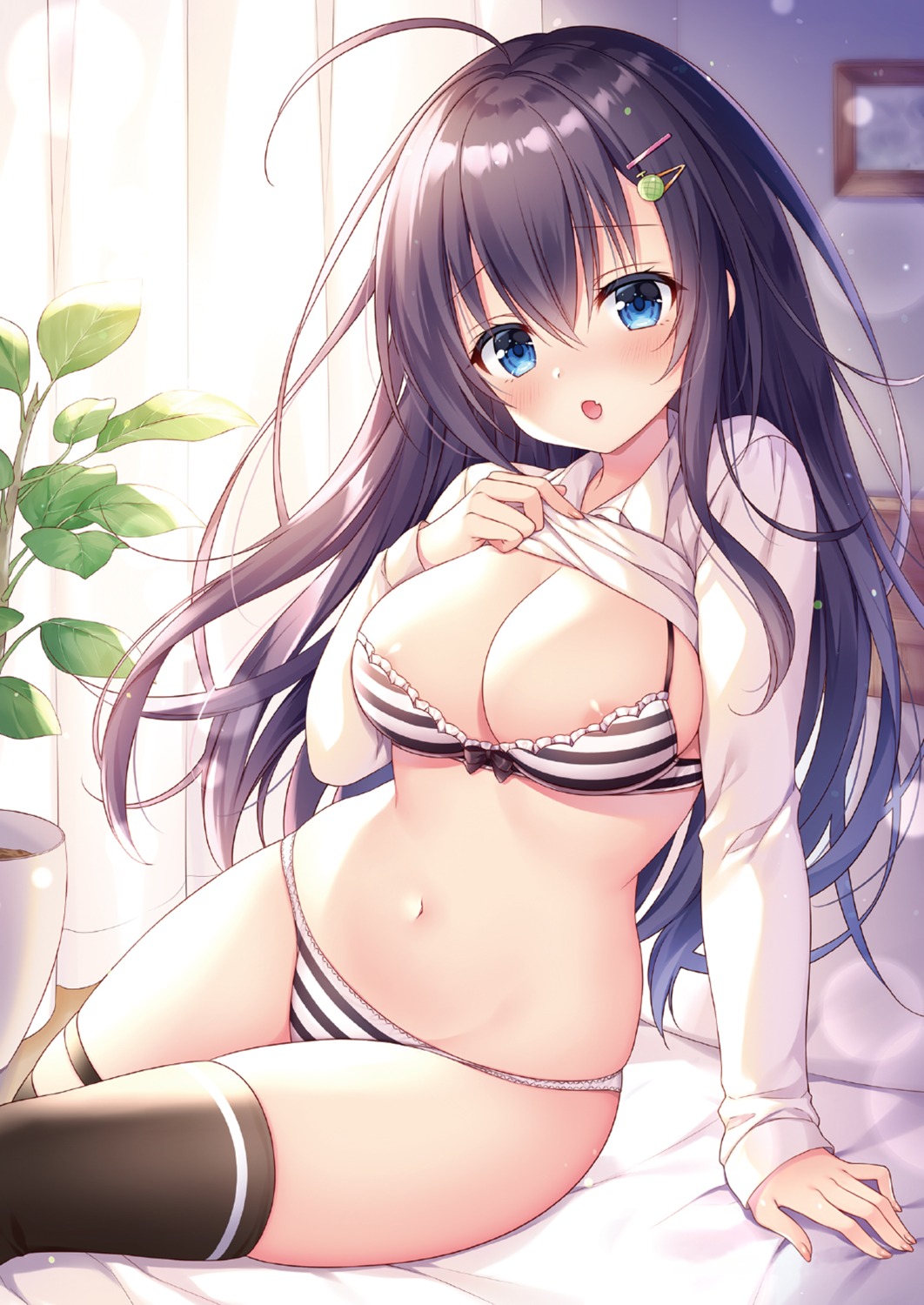 areola black_melon-chan bra detexted garter melonbooks mitsuba_choco pantsu shimapan shirt_lift thighhighs