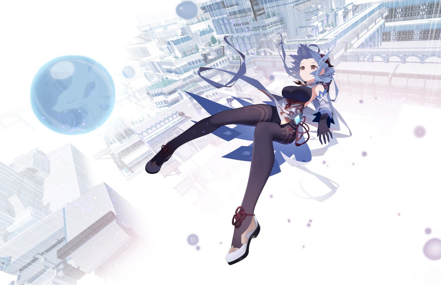 asian_clothes ganyu genshin_impact horns landscape leotard pantyhose skirt_lift tagme