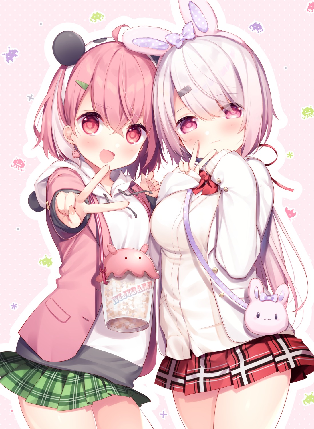 animal_ears bunny_ears hisagi_(puchimaple) nijisanji nijisanji_gamers sasaki_saku seifuku shiina_yuika sweater