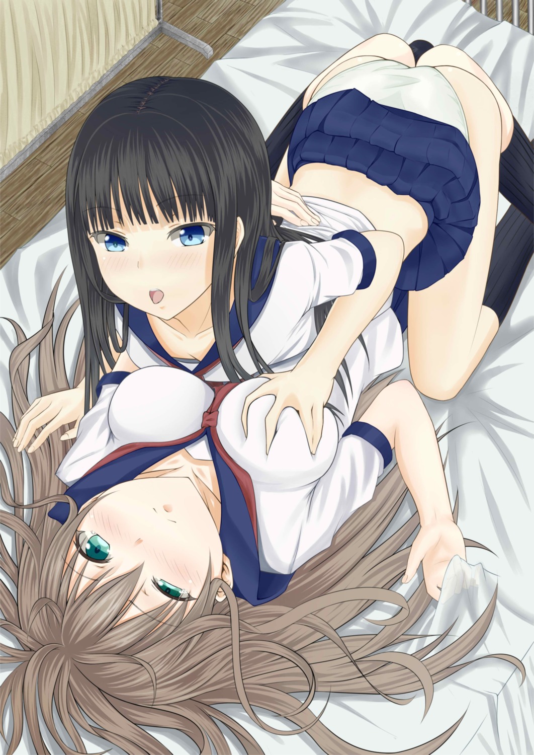 breast_grab heisei_yutorin pantsu seifuku yuri