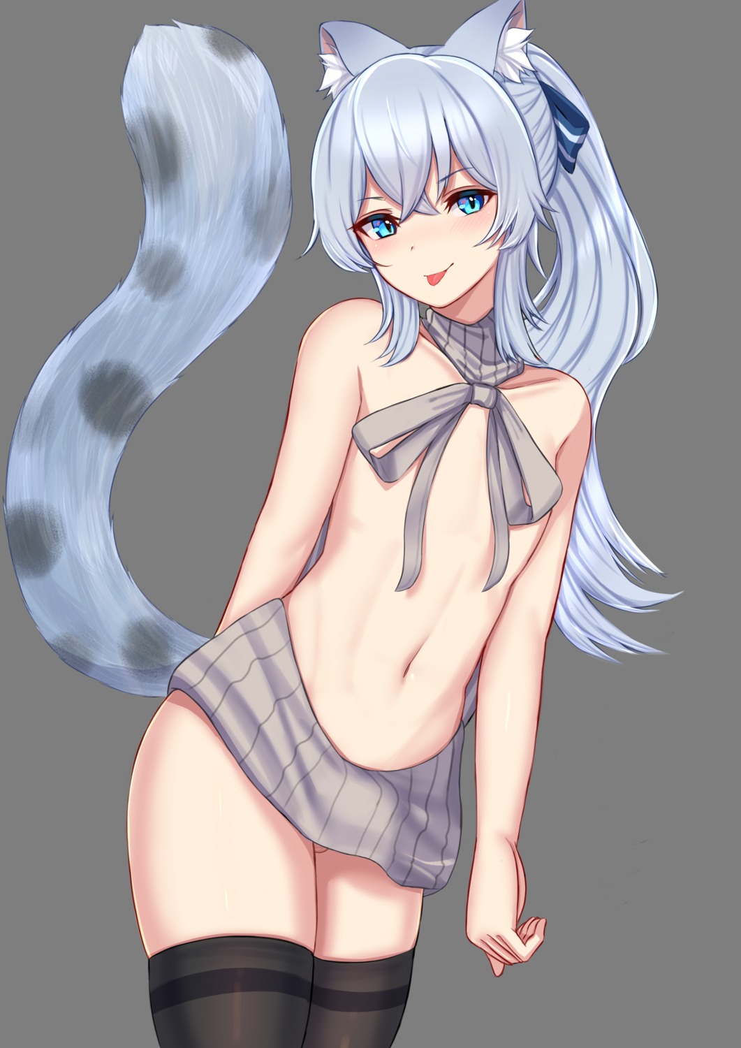 animal_ears kanta no_bra nopan sweater tail thighhighs transparent_png trap