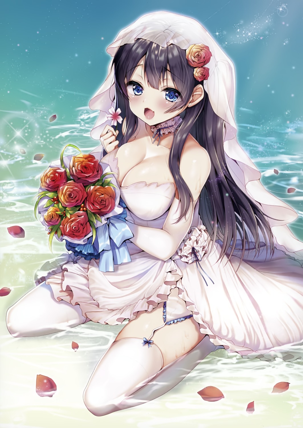 amai_fuyu ayuma_sayu cleavage dress stockings thighhighs wedding_dress wet