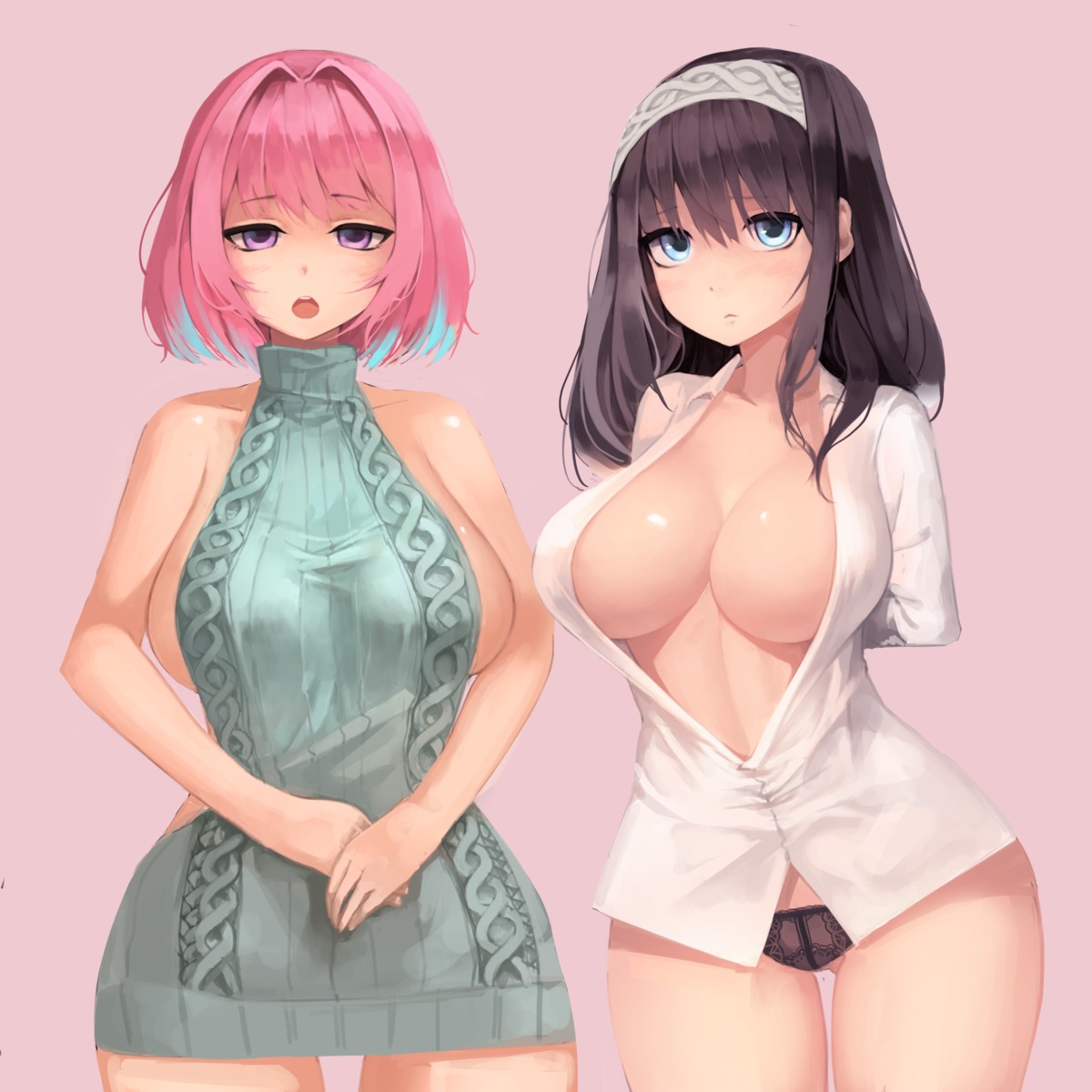 bbolalus dress dress_shirt no_bra open_shirt pantsu sagisawa_fumika sweater the_idolm@ster the_idolm@ster_cinderella_girls yumemi_riamu