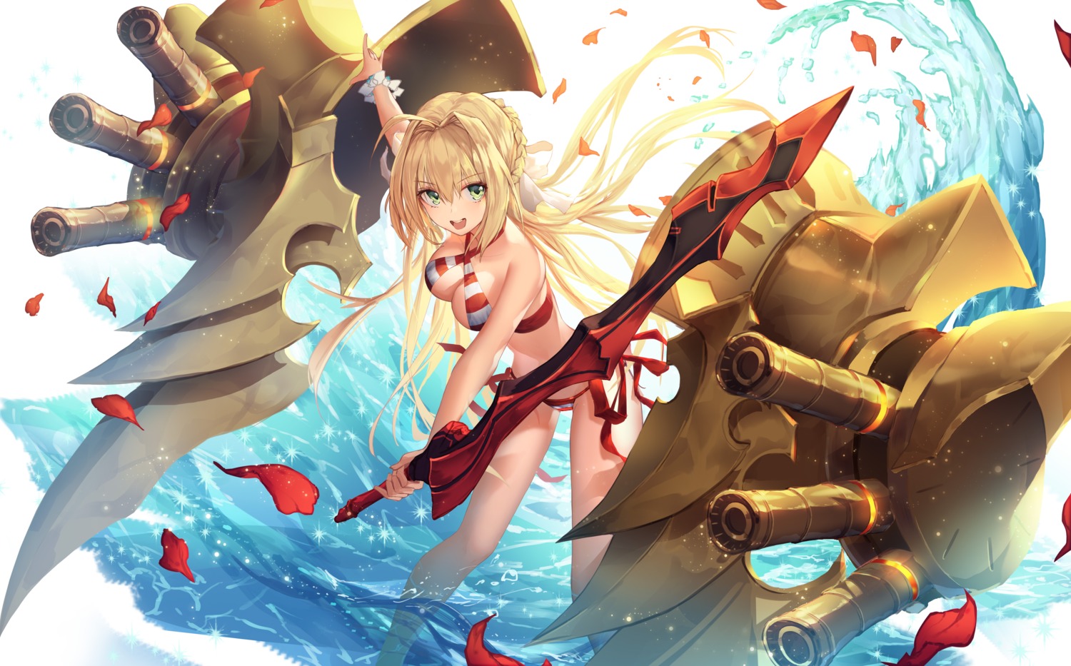 bikini cleavage fate/grand_order godoju saber_extra swimsuits sword wet