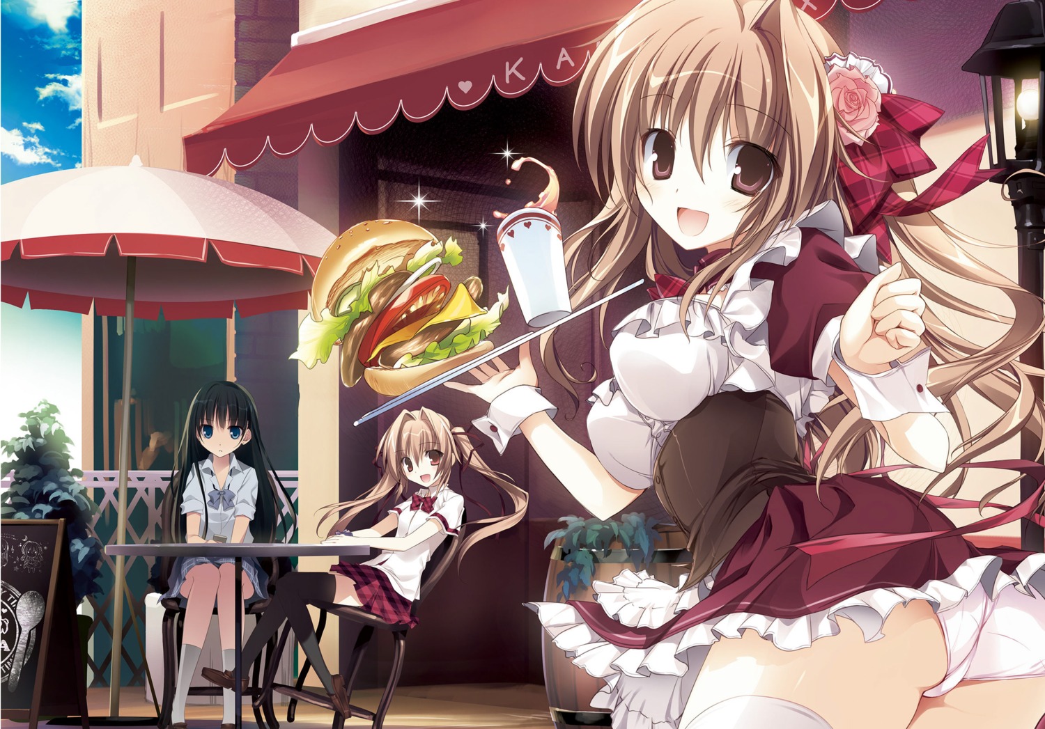 aomi_kanon aomi_maika ass karory pantsu seifuku thighhighs tsukiishi_koyuki waitress