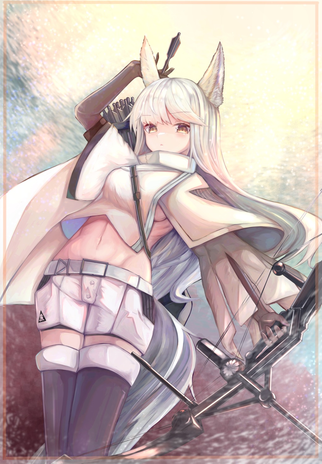 animal_ears arknights no_bra platinum_(arknights) tagme tail thighhighs weapon