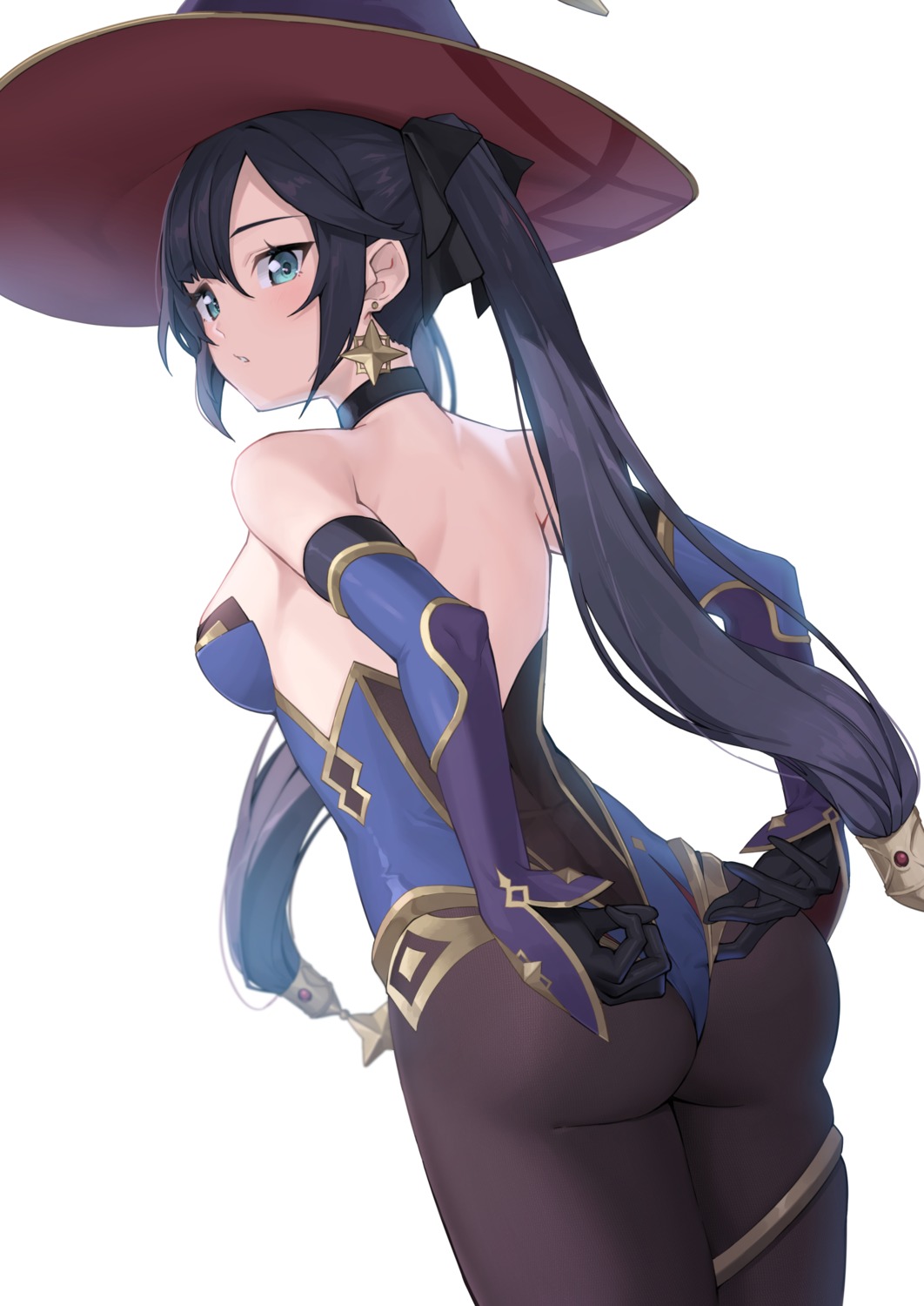 ass garter genshin_impact ginopi leotard mona_megistus no_bra pantyhose witch