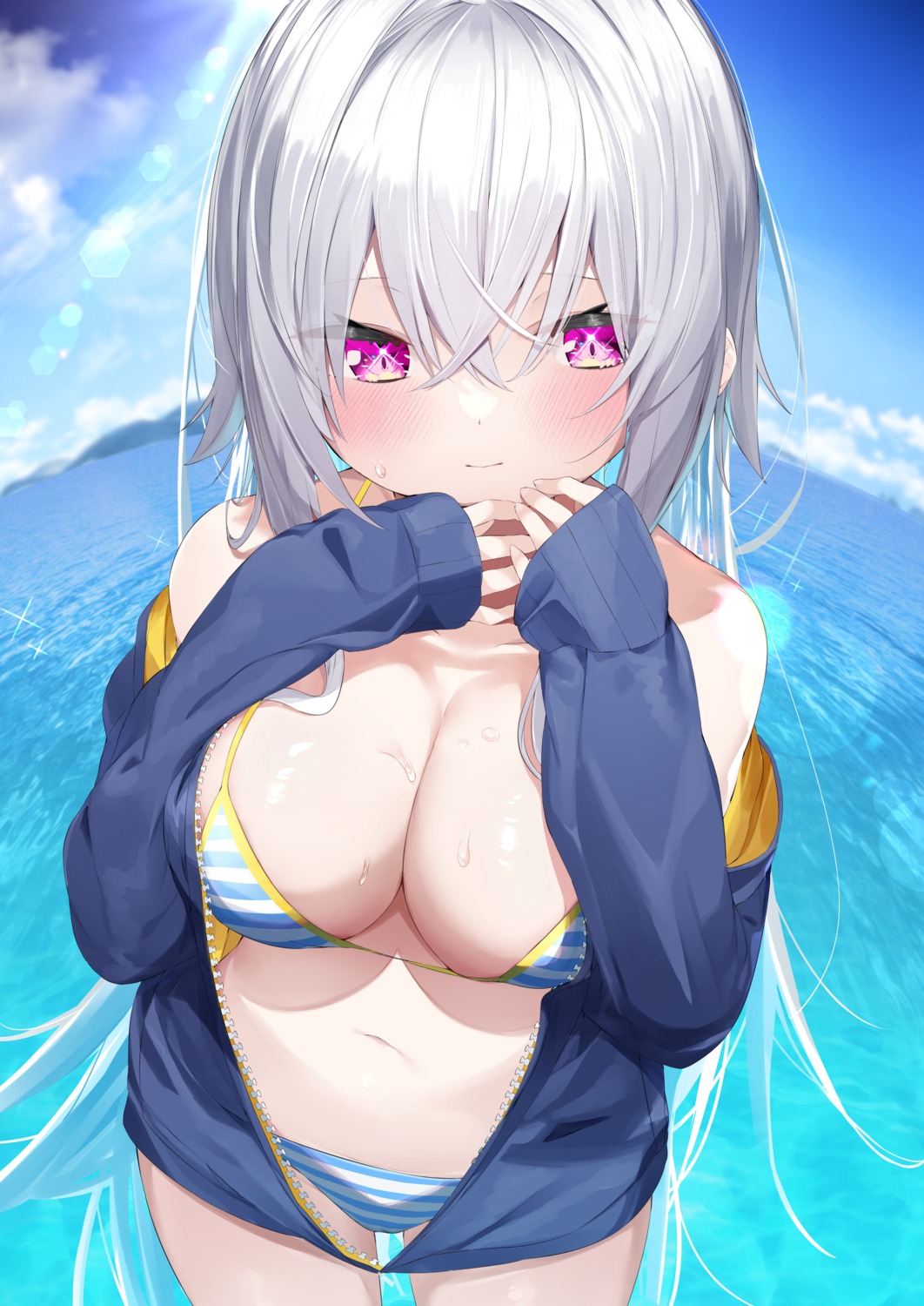 bikini kamioka_chiroru open_shirt swimsuits