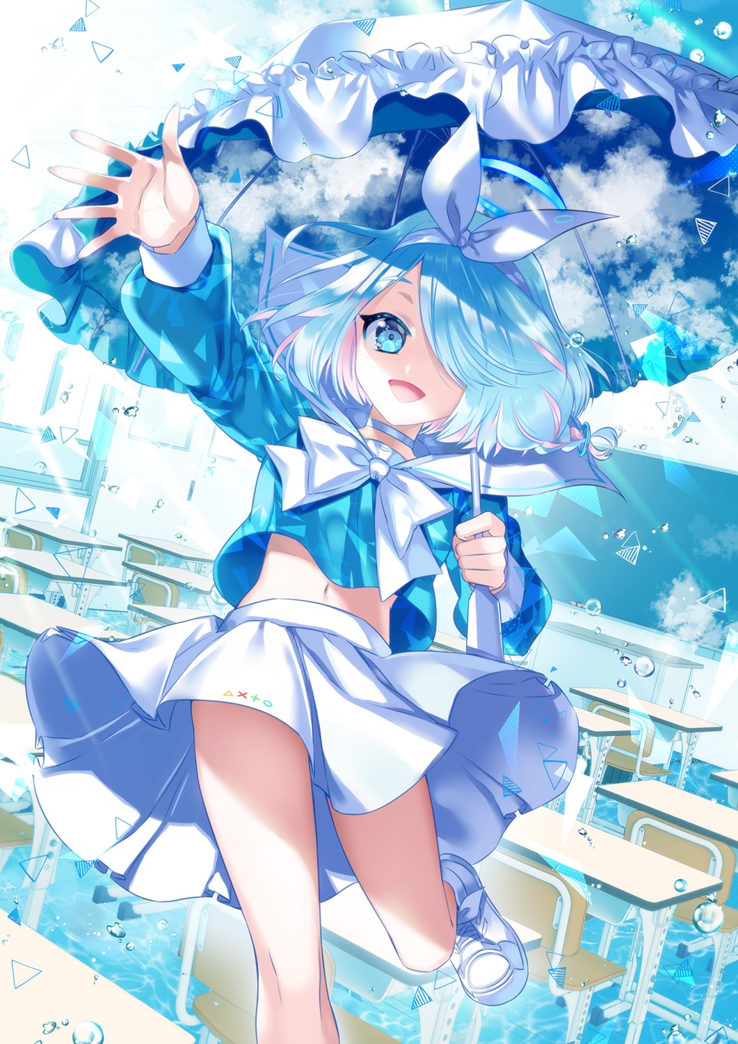 arona_(blue_archive) blue_archive cu-rim seifuku skirt_lift umbrella