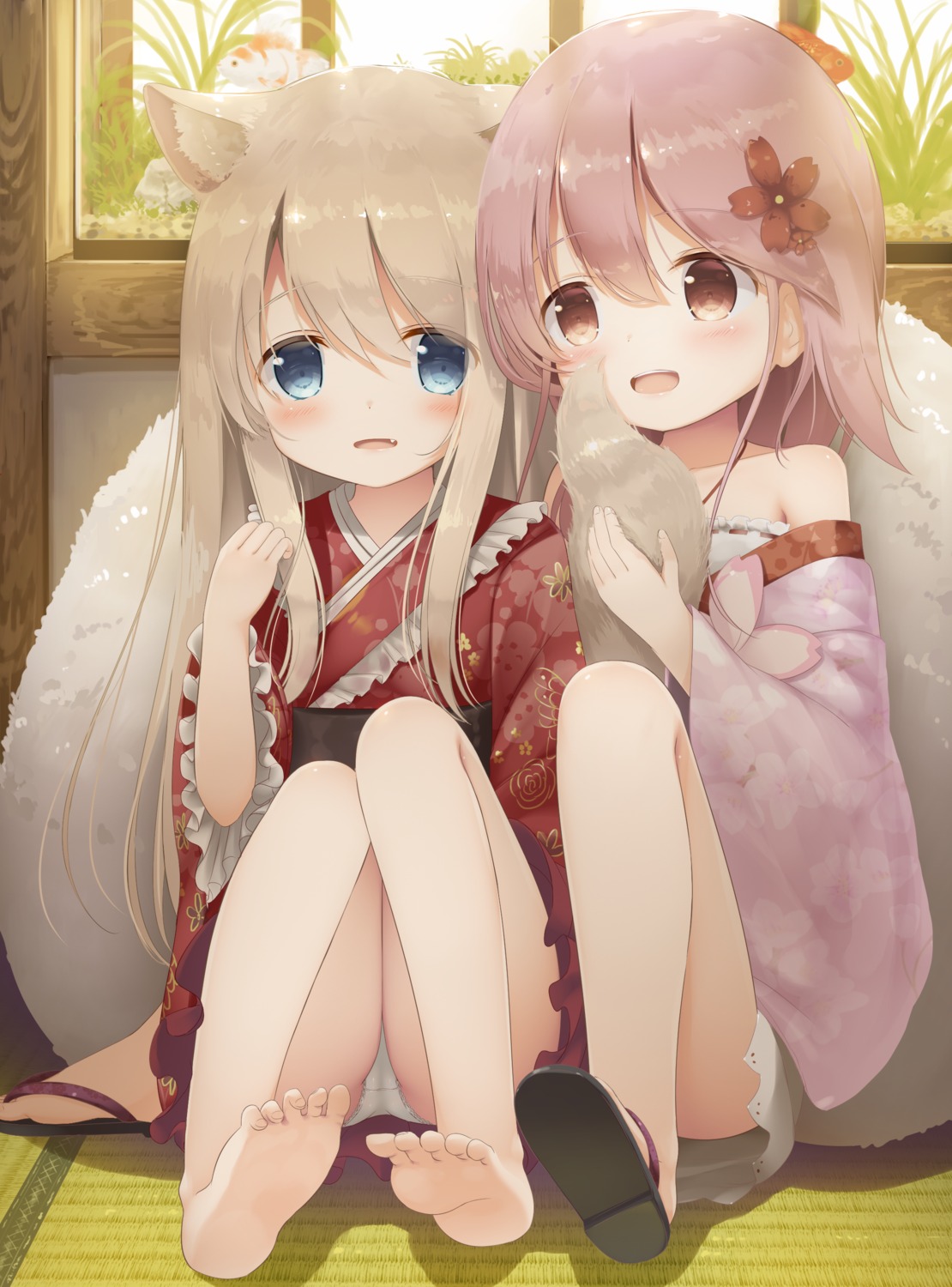 animal_ears feet kimono loli pantsu psyche3313 tail