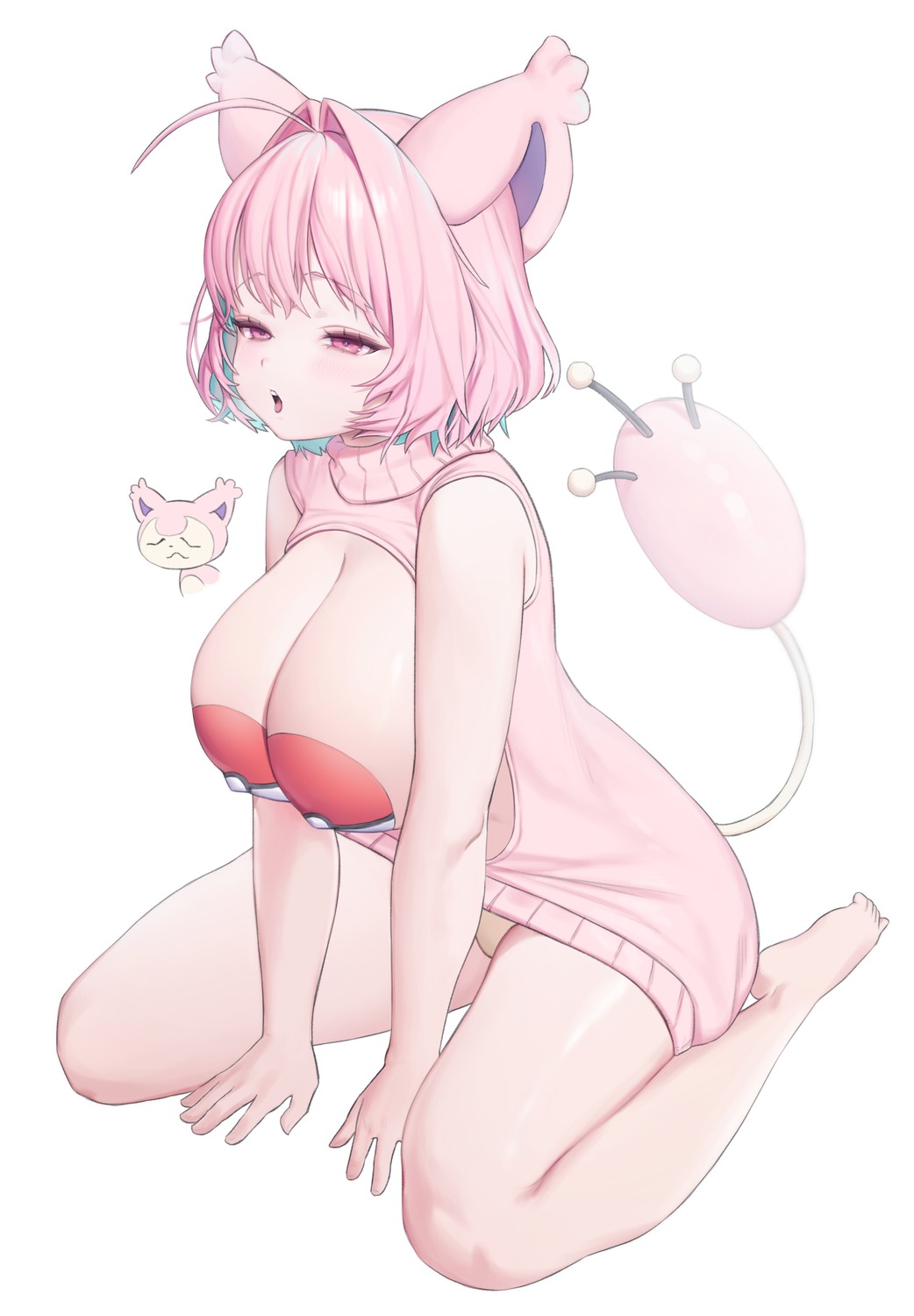 animal_ears anthropomorphization breasts no_bra pantsu pasties pokemon punipuni_(p00nipooni) skitty sweater tail