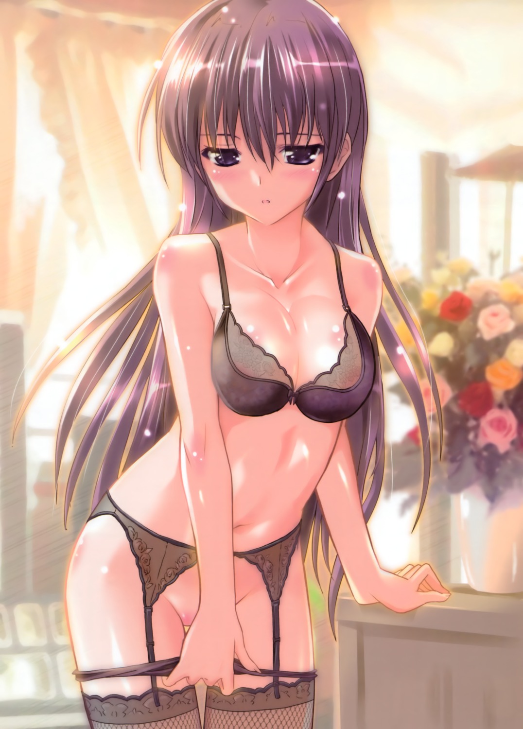 bra cleavage garter_belt komatsu_e-ji overfiltered pantsu panty_pull scanning_resolution stockings thighhighs