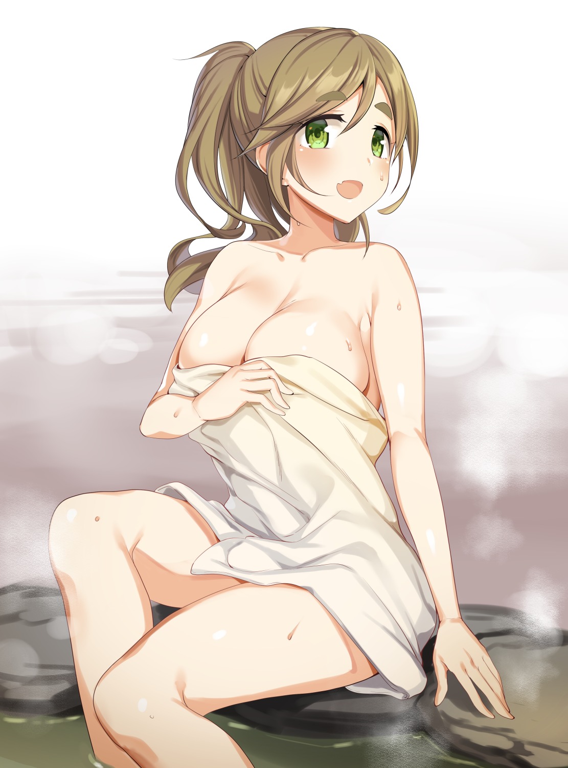 breast_hold cleavage ikomochi inuyama_aoi onsen towel wet yurucamp