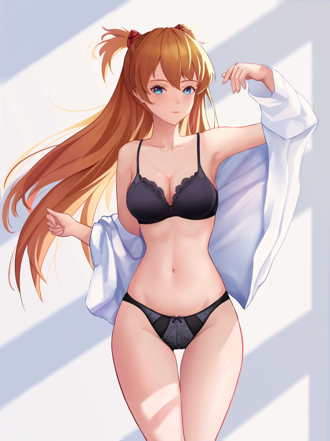 bra cleavage neon_genesis_evangelion open_shirt pantsu souryuu_asuka_langley tagme