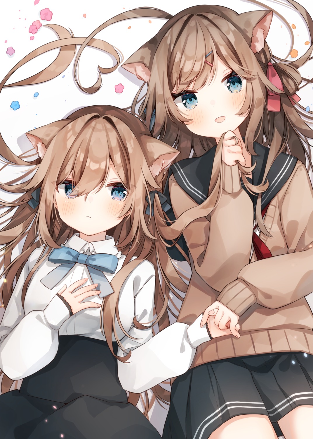 animal_ears nekomimi pirorikin seifuku sweater yuri