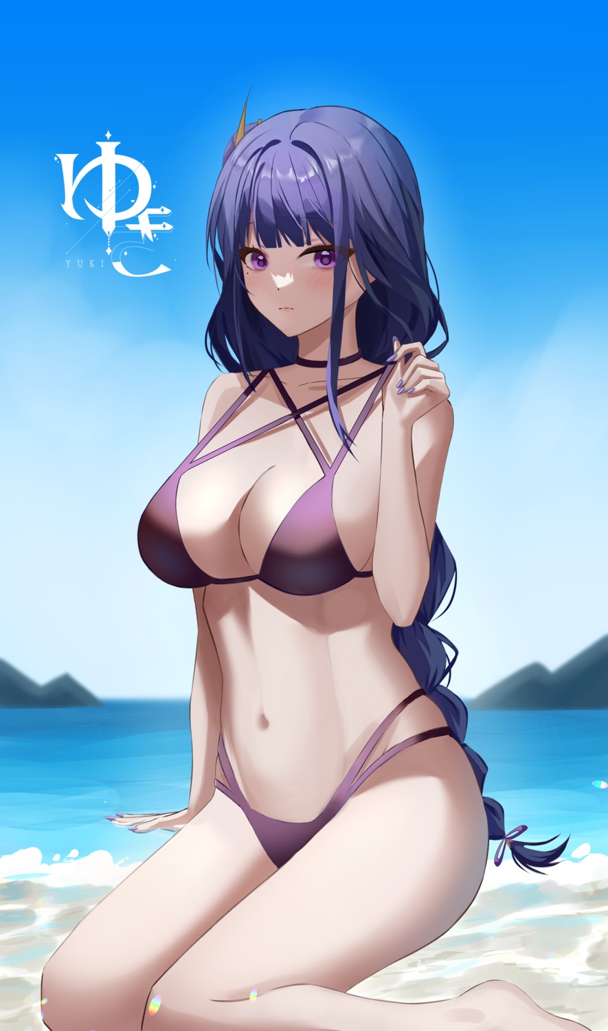 bikini genshin_impact raiden_shogun swimsuits undressing yuki_(o2)