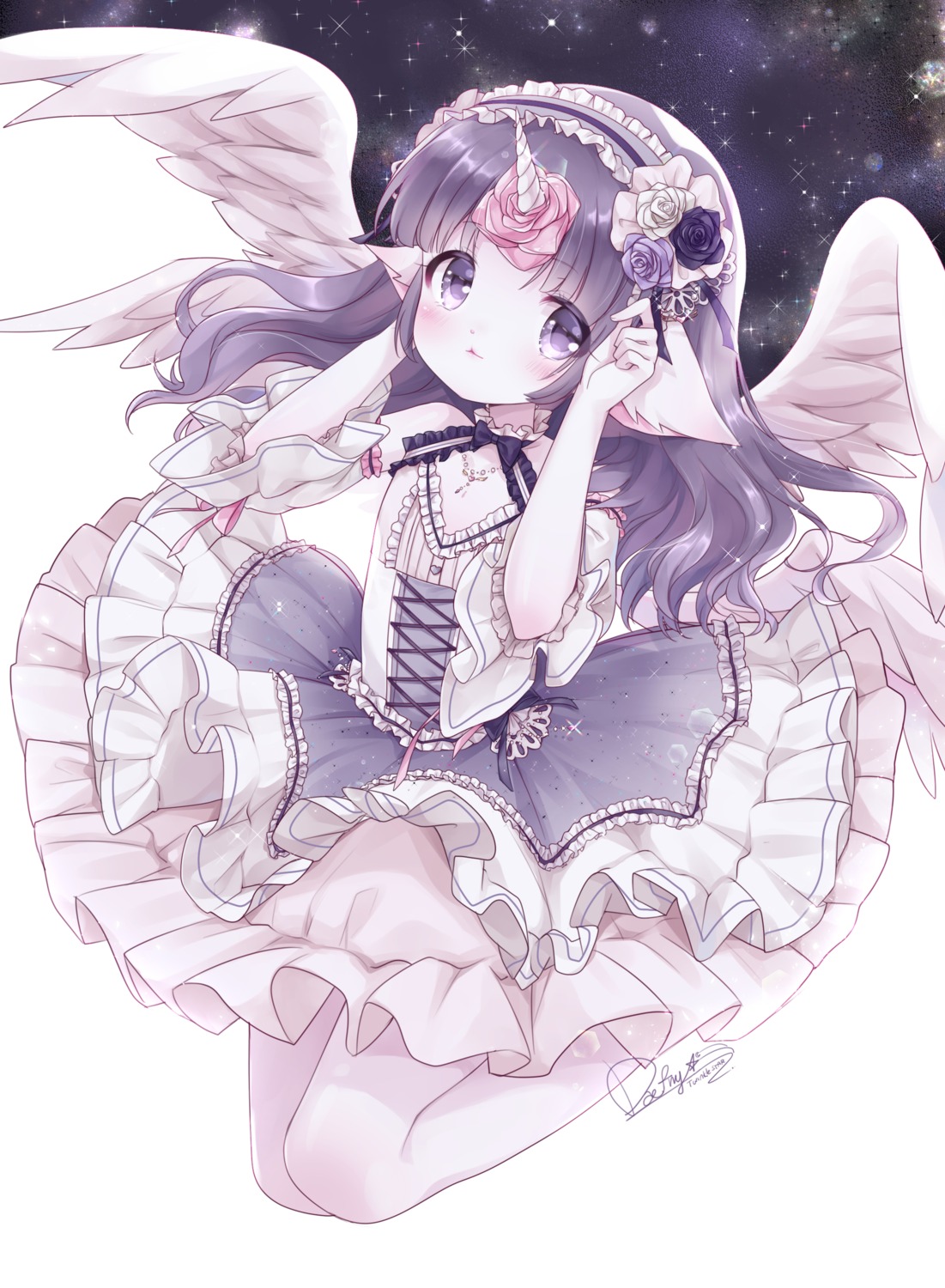 animal_ears horns lolita_fashion odaefnyo thighhighs wings