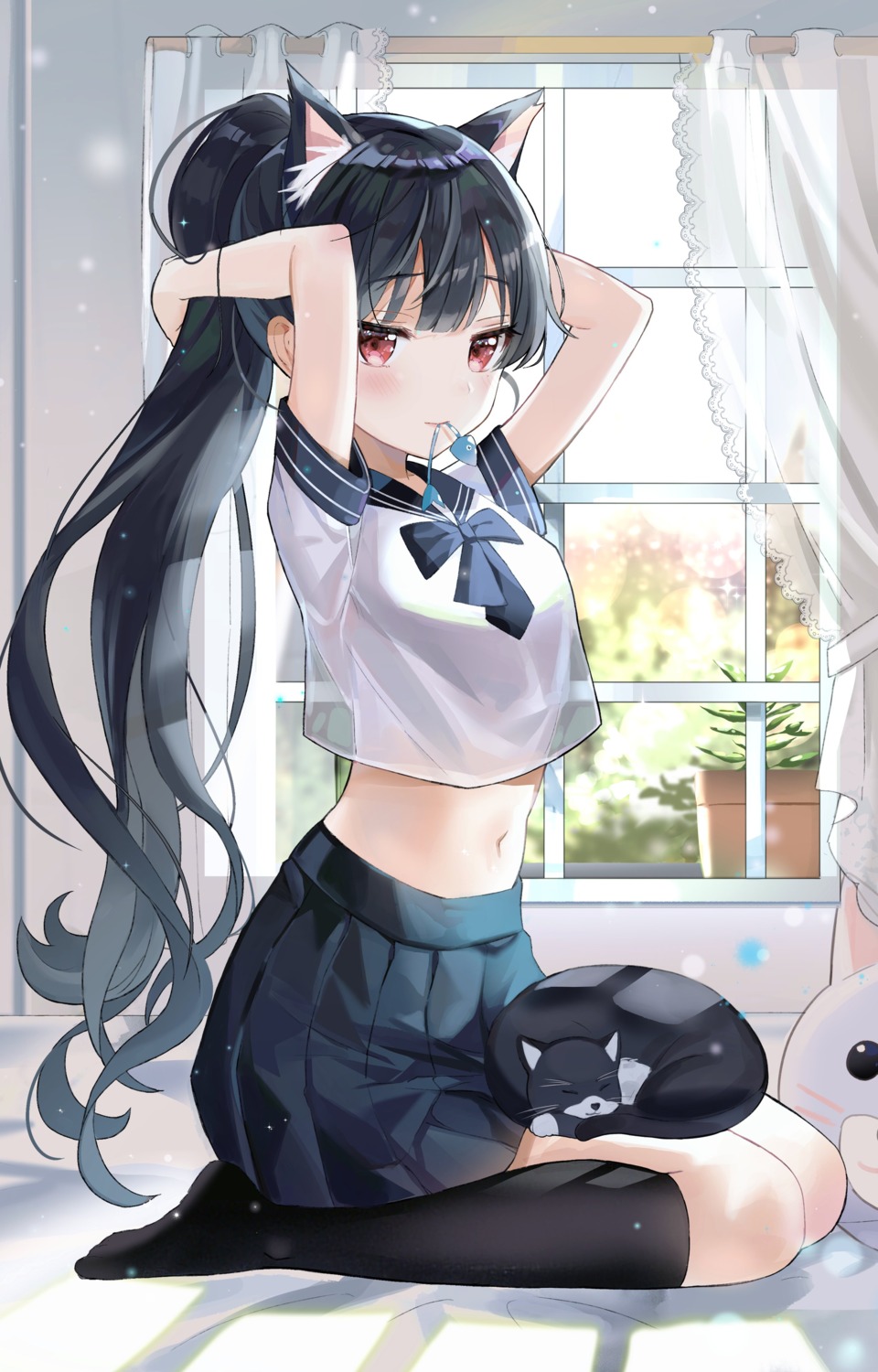 animal_ears kongya neko nekomimi see_through seifuku