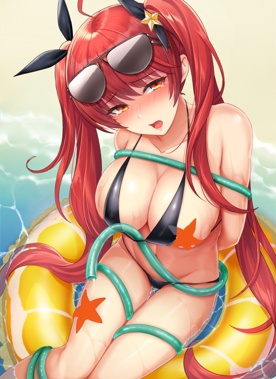 azur_lane bikini bondage honolulu_(azur_lane) megane panty_pull pasties swimsuits wardrobe_malfunction wet