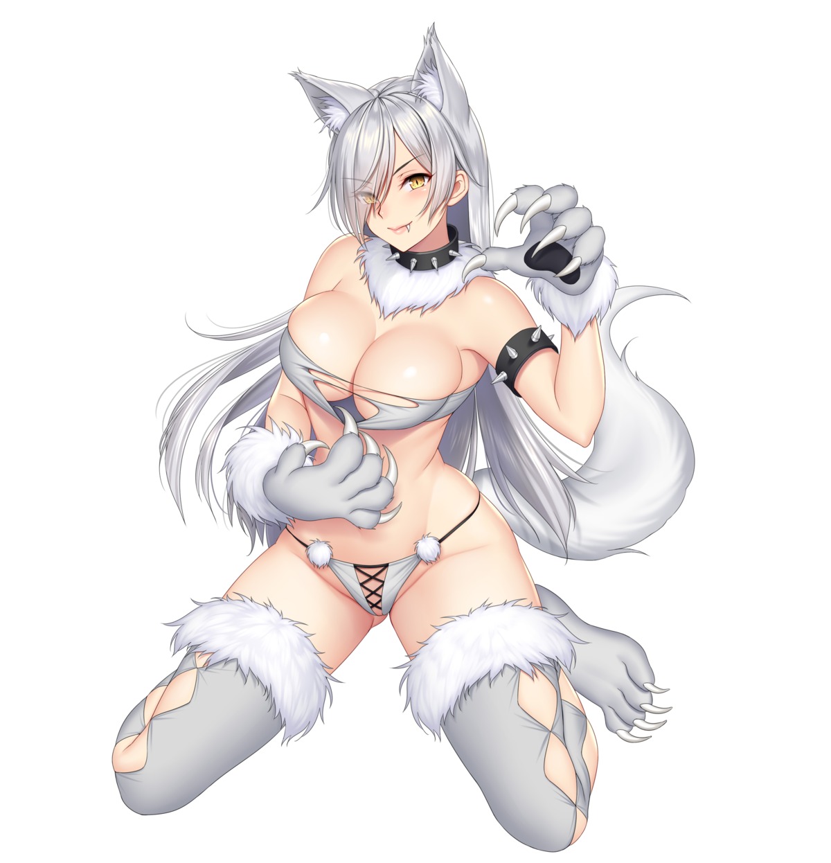 animal_ears no_bra pantsu re:shimashima tail thighhighs tokyo_exe_girls torn_clothes