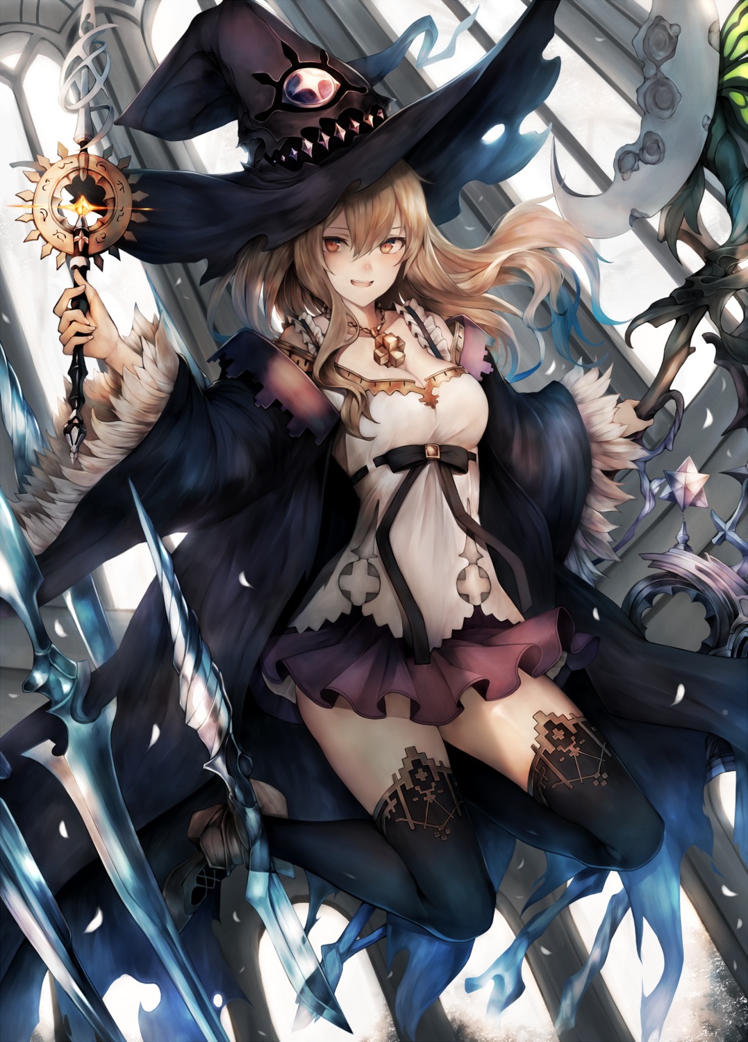 cleavage heels shingeki_no_bahamut snm_(sunimi) thighhighs weapon witch