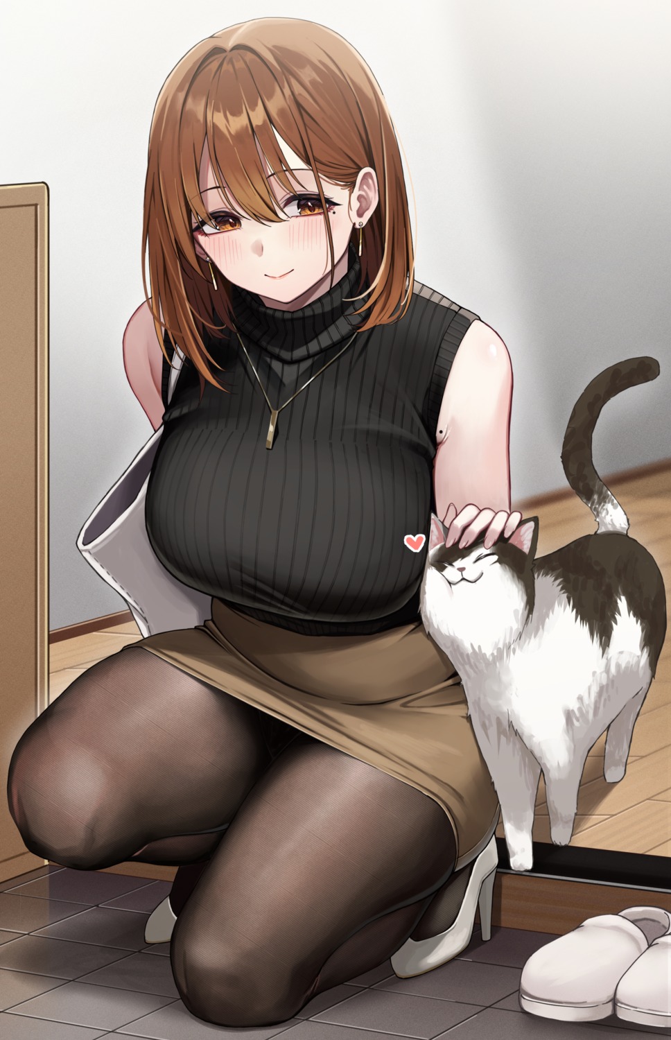 heels neko ol-chan_(udon.) pantyhose skirt_lift sweater udon.