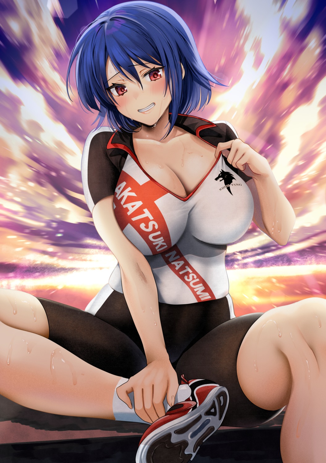 bike_shorts cleavage wet yunamaro