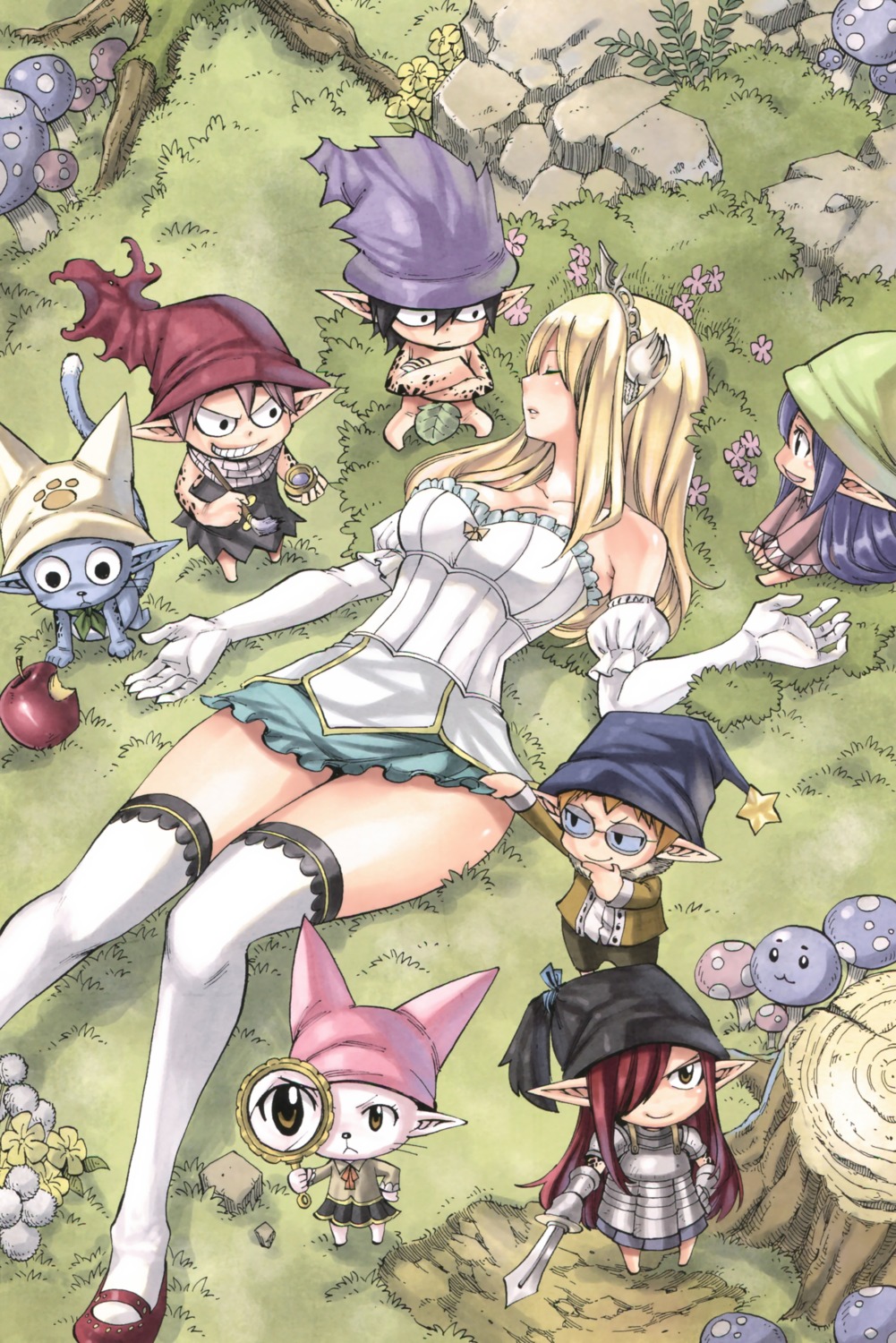 armor charle chibi cleavage dress erza_scarlet fairy_tail gray_fullbuster happy_(fairy_tail) loke lucy_heartfilia mashima_hiro megane naked natsu_dragneel neko pointy_ears skirt_lift sword thighhighs torn_clothes wendy_marvell