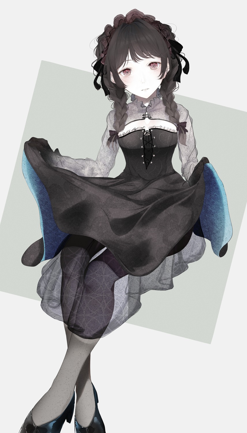 dress gothic_lolita heels kisaragi_yaya lolita_fashion pantyhose see_through skirt_lift