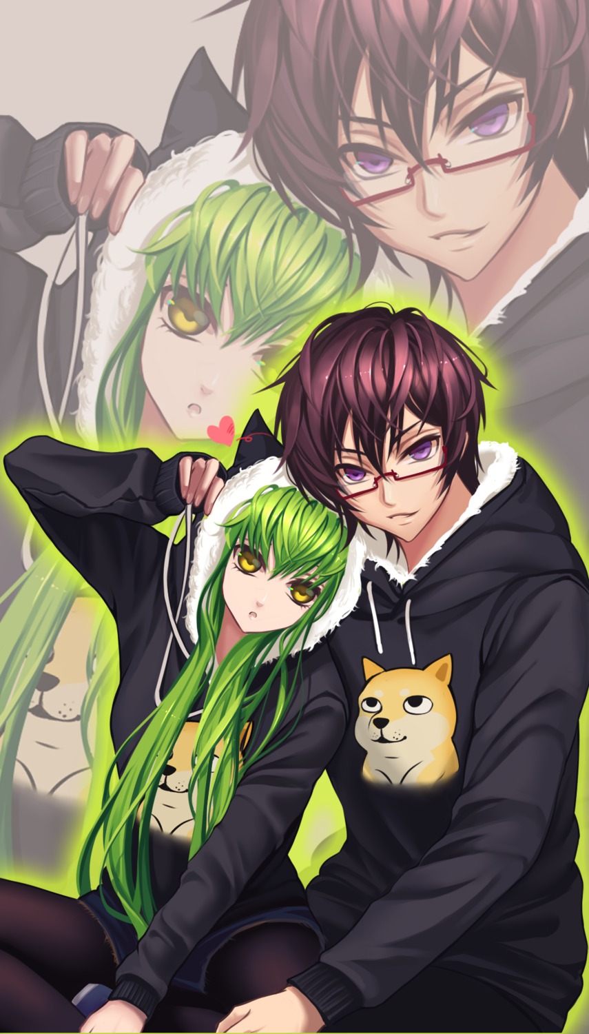 ana_bi animal_ears c.c. code_geass lelouch_lamperouge megane nekomimi pantyhose