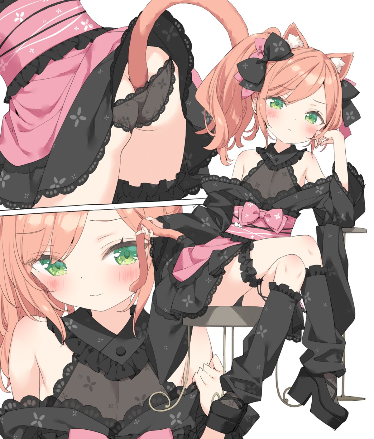 animal_ears ass garter heels kani_biimu loli lolita_fashion minazuki_sarami nekomimi no_bra pantsu panty_pull see_through skirt_lift tail wa_lolita